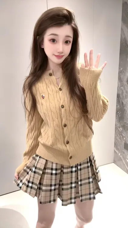  刺绣设计感麻花针织开衫外套韩系纯色百搭圆领绞花毛衣