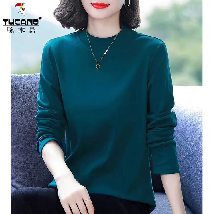 啄木鸟德绒打底衫女长袖秋冬2025新款中年妈妈半高领内搭中领t恤
