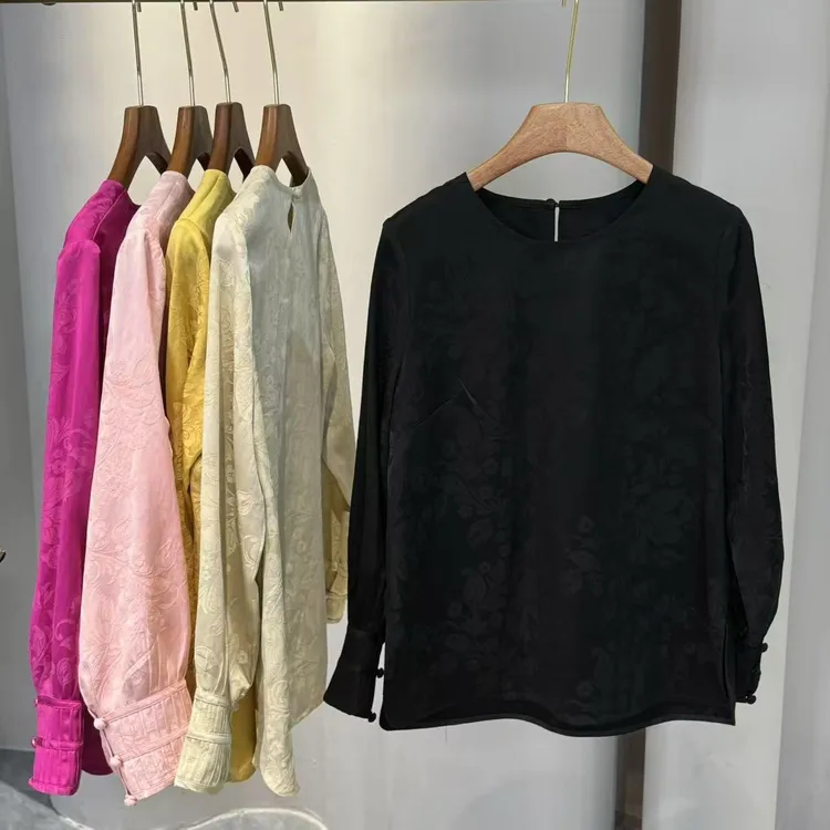 QNH-重磅真丝铜氨丝提花百搭圆领衬衣