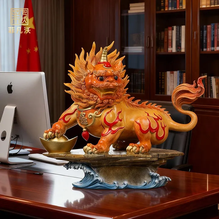 菲凡沃威震山河黄铜貔貅摆件客厅老板办公桌装饰品乔迁商务礼品