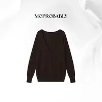 Moprobably贝贝「迦陌」 “100绵羊毛”V领气质毛针织衫B5376115