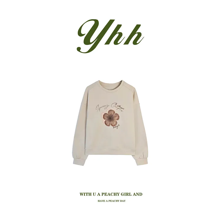 【余欢欢】早秋时尚休闲百搭花朵圆领长袖卫衣-YHW50620