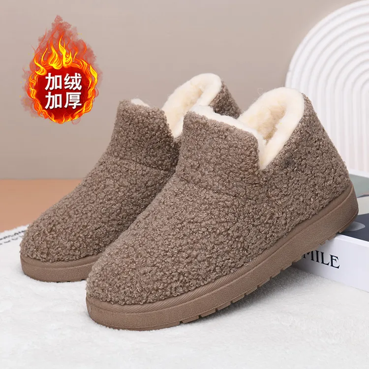 冬季女士加绒保暖舒适雪地靴一脚蹬懒人平底棉鞋百搭时尚妈妈鞋