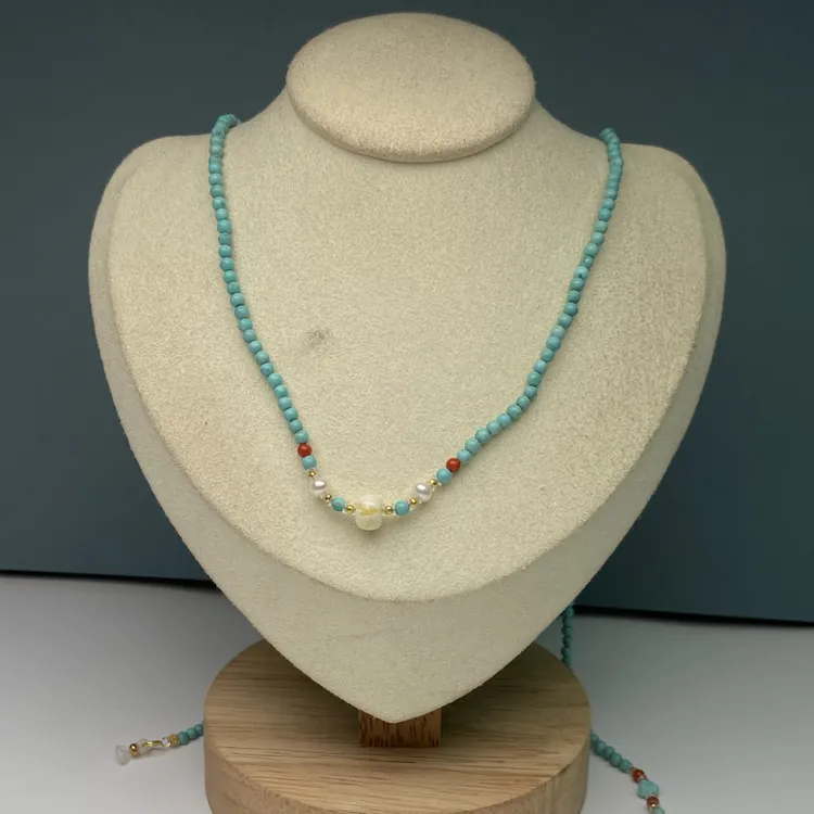 原矿绿松石眼镜链米珠设计款多用绕手多圈