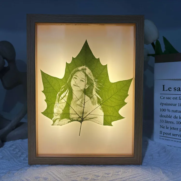 梧桐叶雕照片定制带灯发光相框创意节日生日礼物发光相框没有礼盒