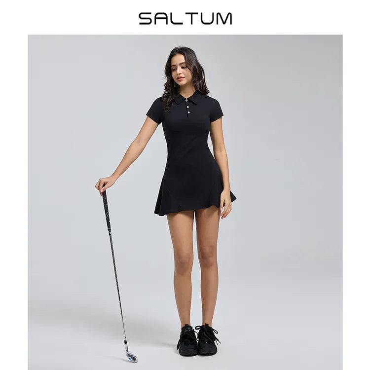 saltum网球服短袖连衣裙女带胸垫含短裤修身polo领高尔夫运动套装