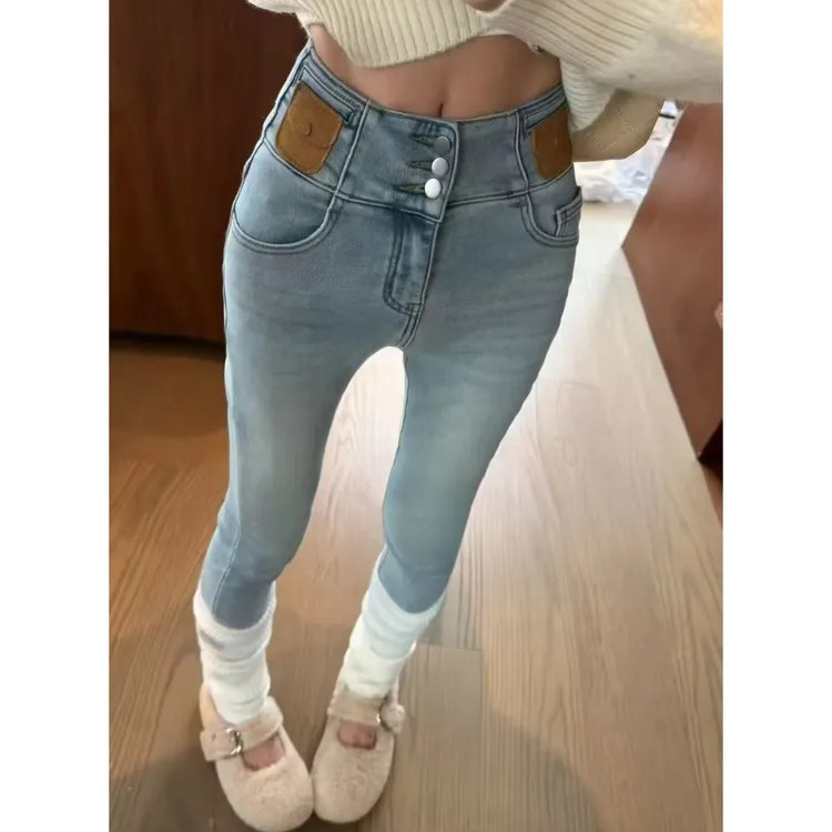 曼曼【腿精笔记】韩版植绒弹力修身显瘦铅笔小脚裤Z1623#