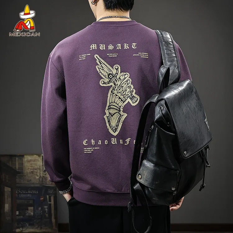Mexican/稻草人350g重磅印花长袖卫衣男款秋季宽松休闲圆领上衣潮