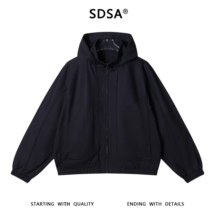 SDSA男士秋冬新款痞帅男装纯色假两件立领连帽夹克休闲宽松外套