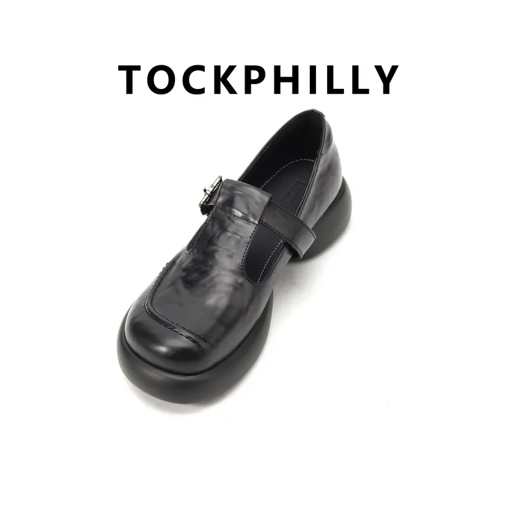 镂空浅口单鞋圆头女鞋复古日系粗跟中口复古风厚底EM89966