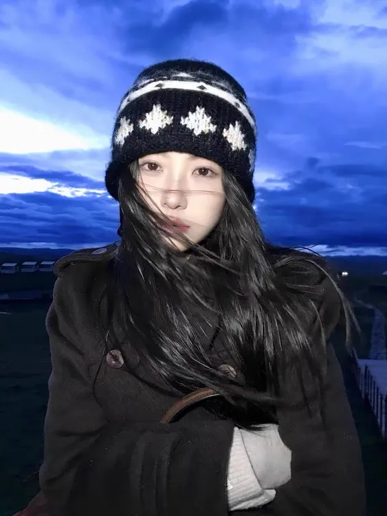 韩系复古提花费尔岛针织毛线帽女秋冬保暖显脸小包头帽卷边冷帽