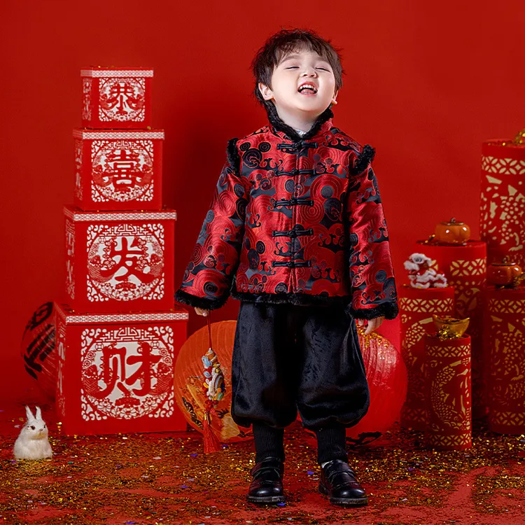 【沫沫家】过年服冬季棉衣儿童拜年服加厚套装宝宝新年国风男孩
