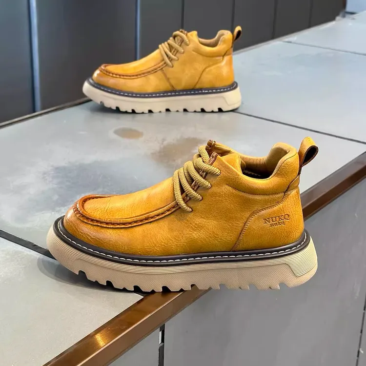 爆款英伦风马丁靴男冬季新款加绒保暖皮靴厚底增高棉鞋复古男潮鞋