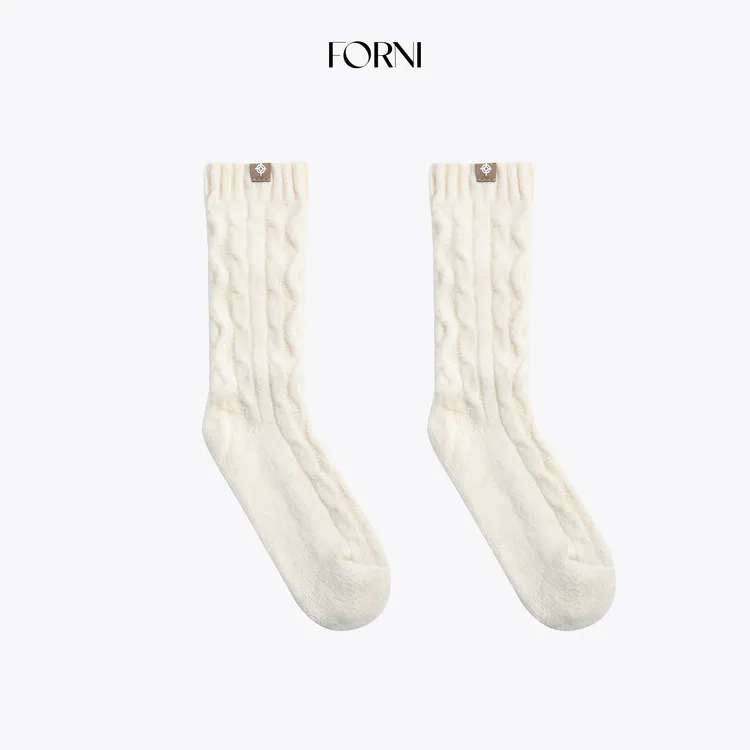 FORNI 绵氧波波 绵羊毛粗绞花针织堆堆袜