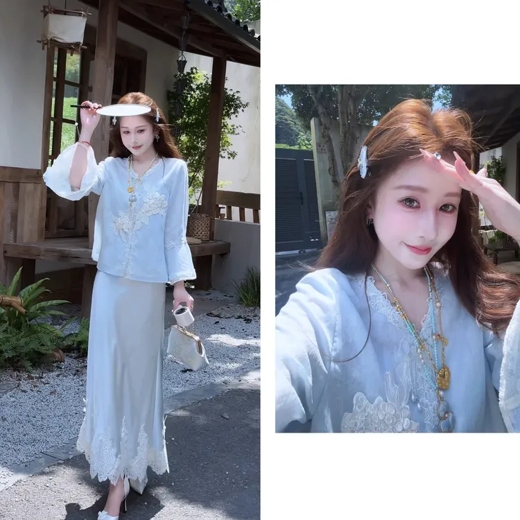 【婷婷】《蓝宝石》刺绣清冷感 国风新中式套装 TT2SQTY2200【Q】