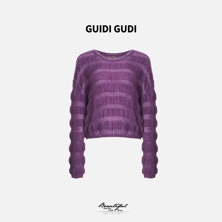 GUIDI GUDI【海草海草】堆堆羊毛马海长袖套头毛衣/黄加蓝