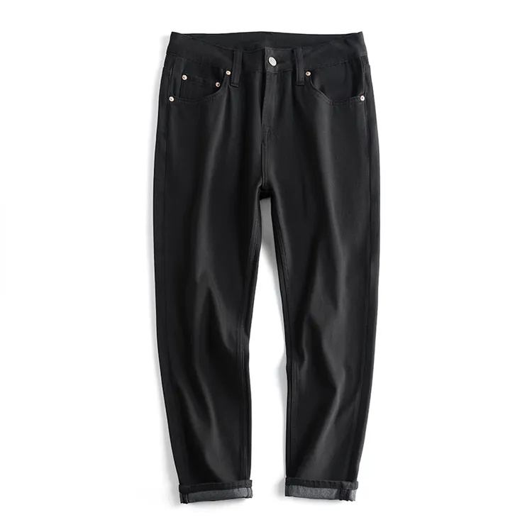 春秋高端九分牛仔裤男士薄款钢琴黑色360度弹性柔软舒适9分裤百搭