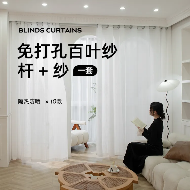 隔断帘免打孔安装网红竖百叶纱帘透光不透人白纱窗帘门帘带杆整套