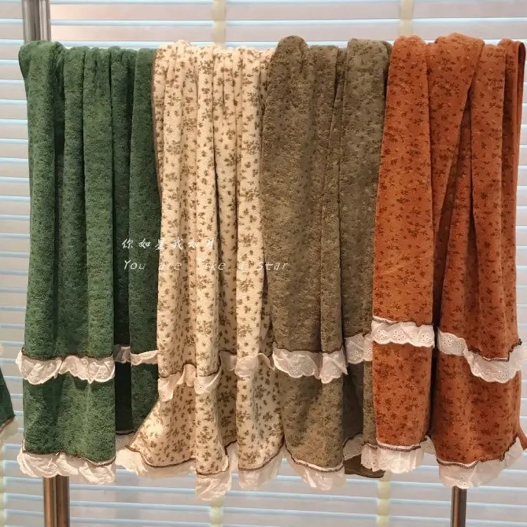 田园风复古法式小碎花毛巾浴巾柔软吸水浪漫花边印花小清新加厚