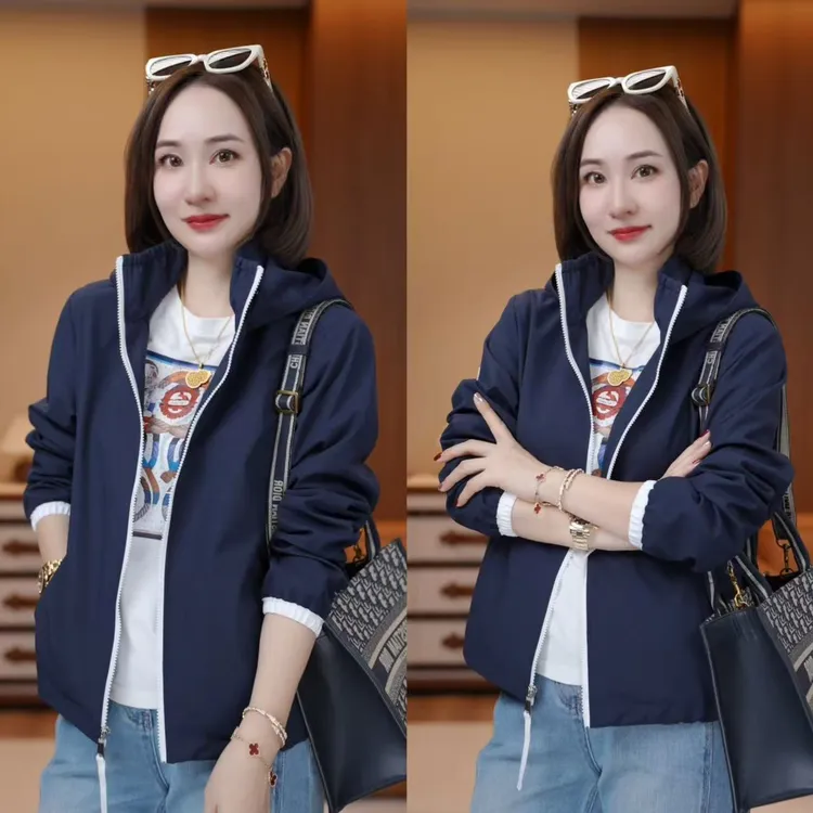 JDND轩羽【蓝颜知己】时尚休闲拼色连帽冲锋衣外套XY24369