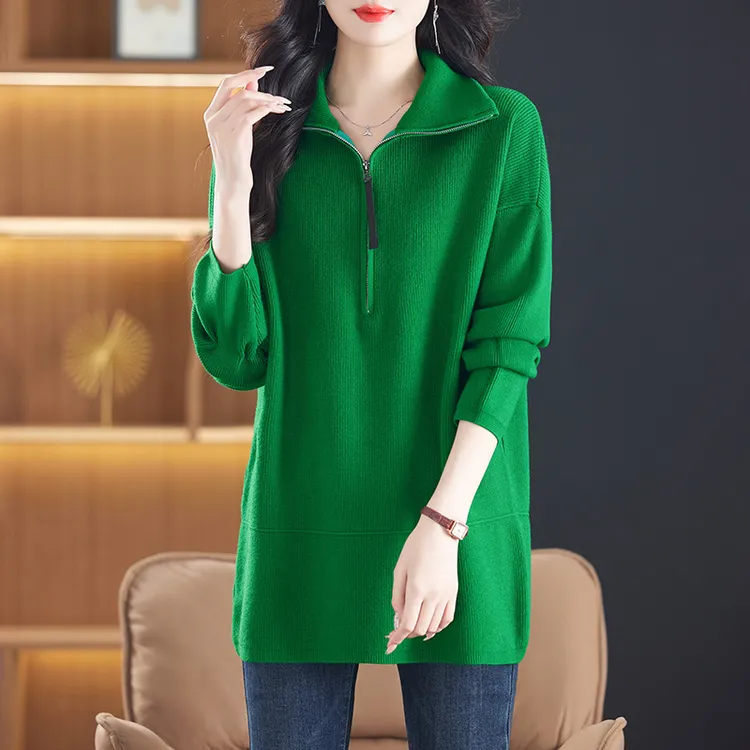 胖mm加肥加大码秋冬打底羊毛衫宽松遮肚子中年女翻领时尚外穿毛衣