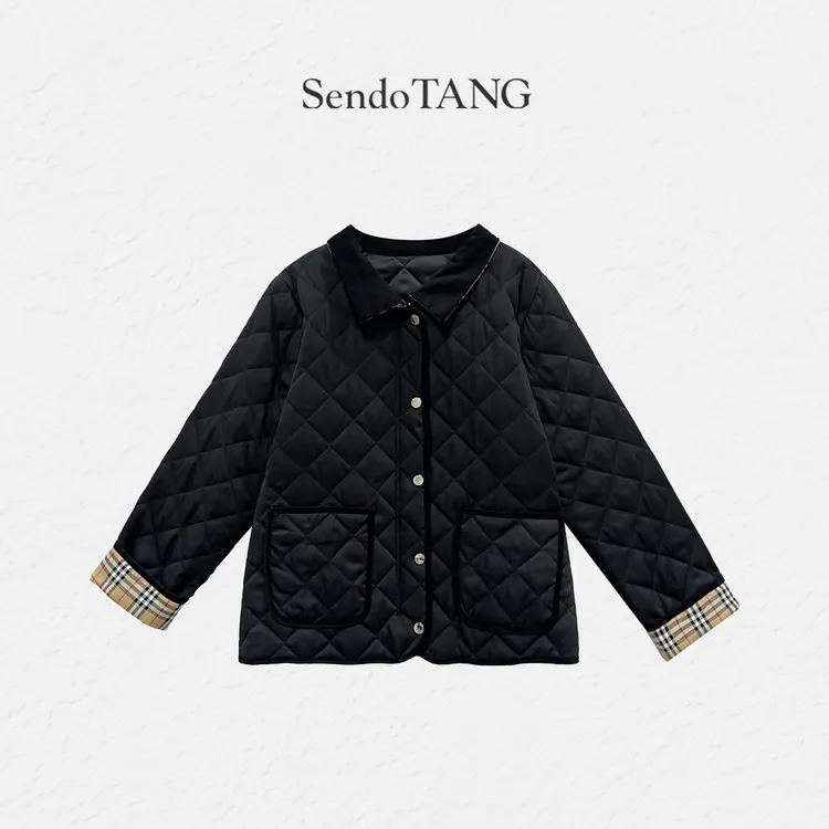 菱格拼接小香风棉服外套大码显瘦遮肉高级感新款外套【松弛时光】