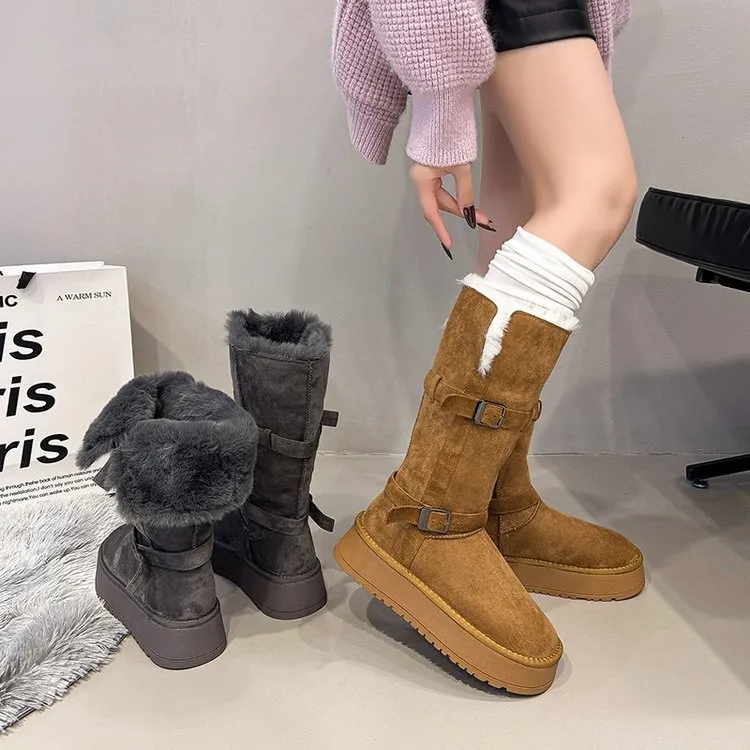 长筒时尚雪地靴潮流纯色雪地靴时尚冬季秋冬加绒筒靴