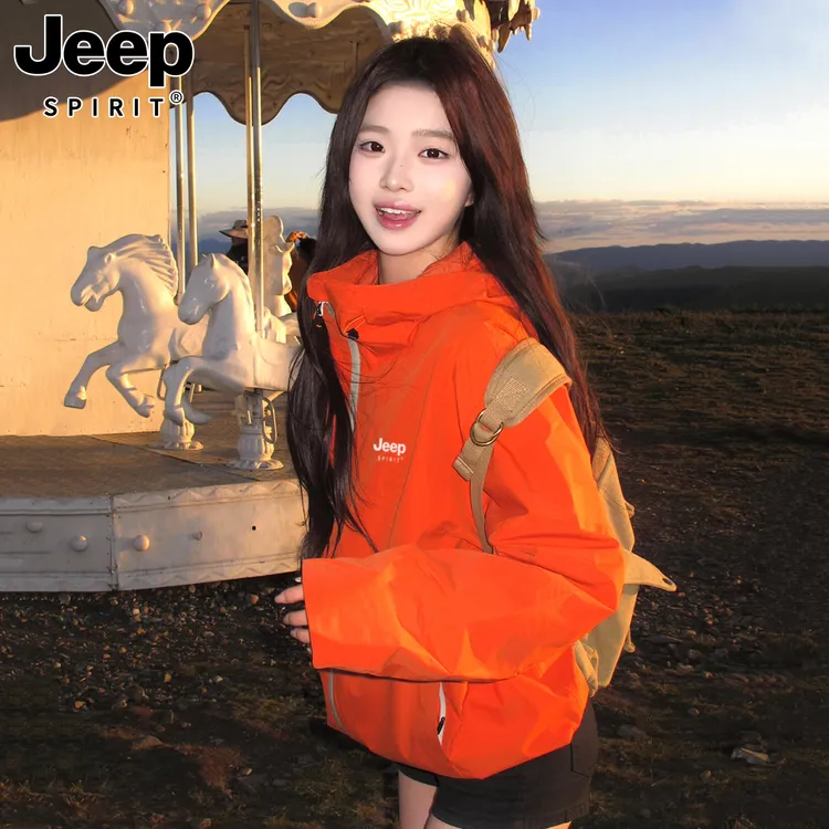 吉普JEEPSPIRIT多巴胺橙色冲锋衣女款爆款2025新款情侣户外外套