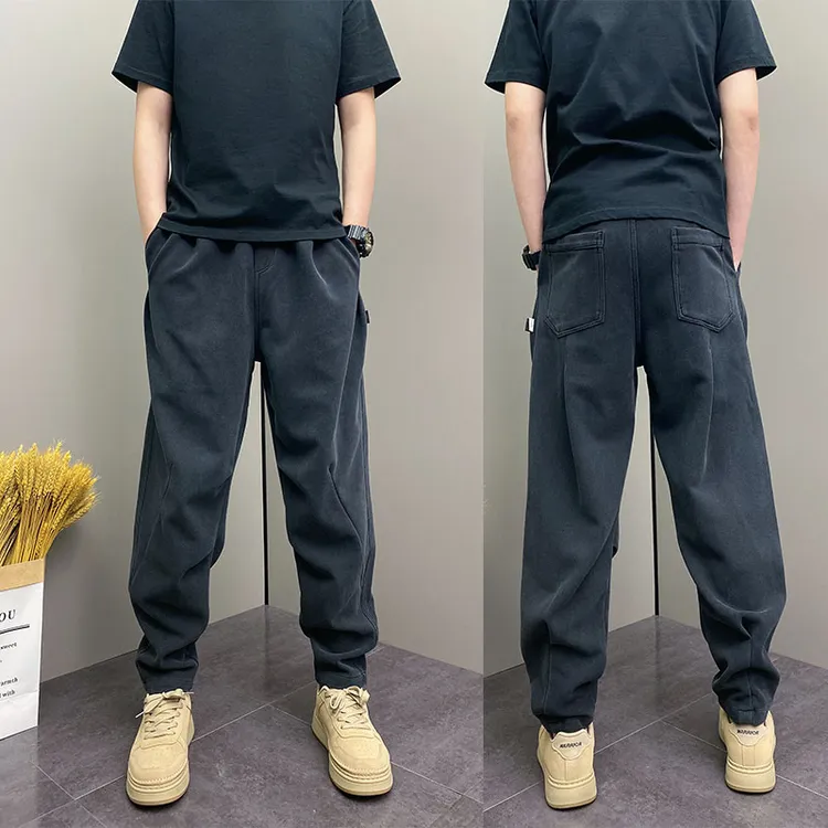 春秋季爆款韩版休闲裤青年男士百搭松紧腰哈伦裤帅气掐折束脚裤子
