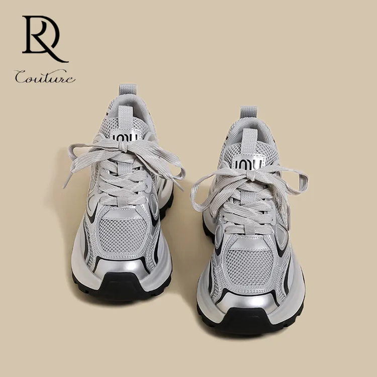 【DR专柜正品】韩系日常通勤小香风2025秋季小个子老爹鞋女黑银拼色