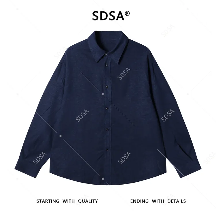 SDSA男士秋冬新款痞帅男装极简风纯色长袖翻领衬衫宽松百搭衬衣