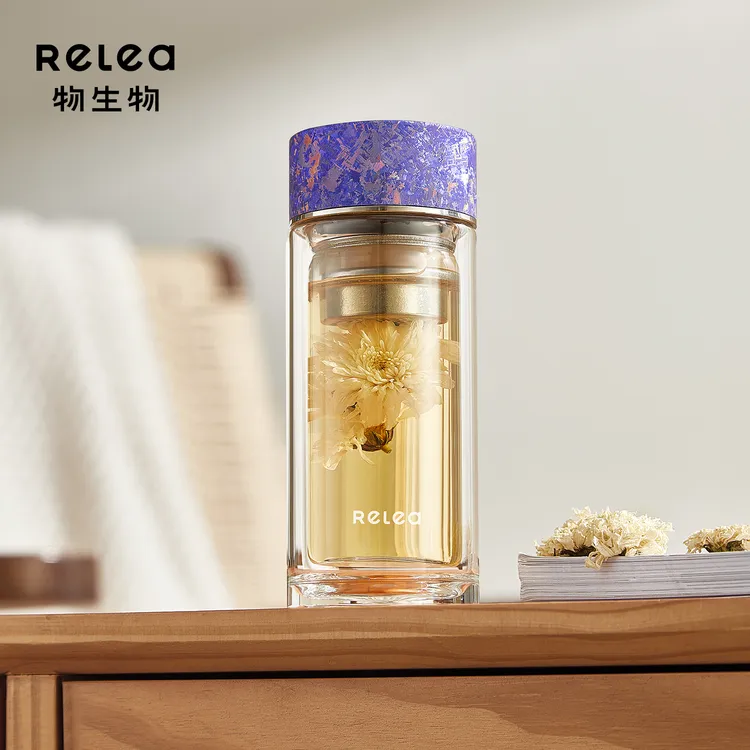 【韵香专属】物生物迷你钛盖双层玻璃杯纯钛滤网茶水分离水杯高颜值简约杯子