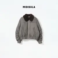 阿玉家&法式高端时尚毛领90白鹅绒袖褶皱羽绒服外套#02395