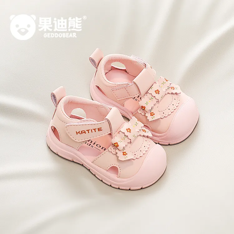 女婴儿凉鞋甜美透气防滑软底包头蝴蝶结新款夏季1一3岁宝宝学步鞋