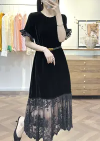 WANTHAT/凡黛卡拼接蕾丝连衣裙新中式国风复古气质长裙女MS7154