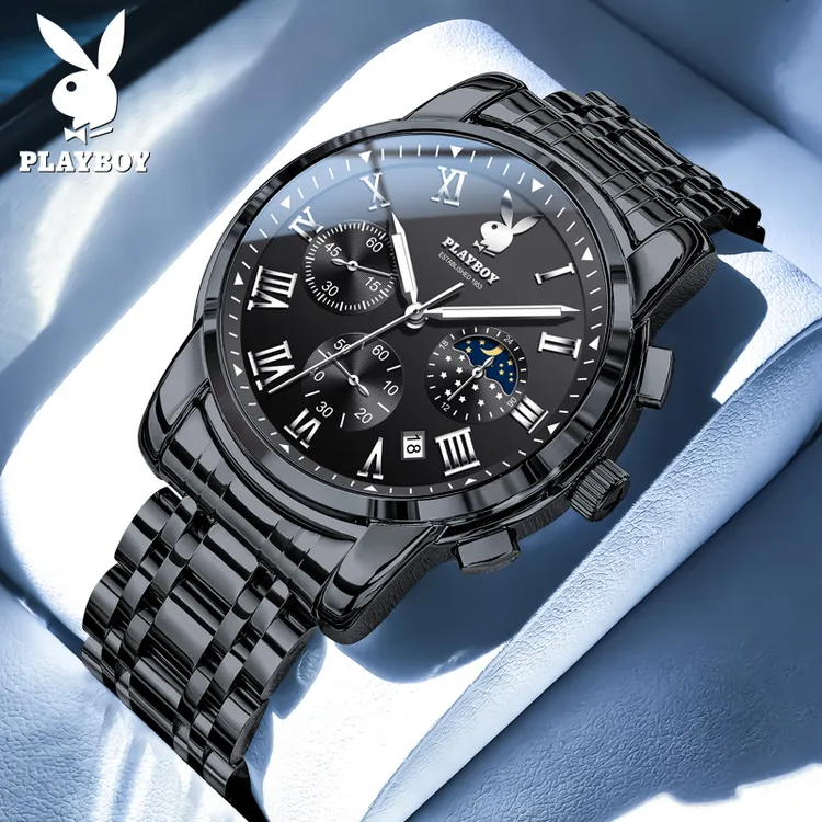 PLAYBOY/花花公子新款黑武士网红手表男潮流时尚高档多功能石英