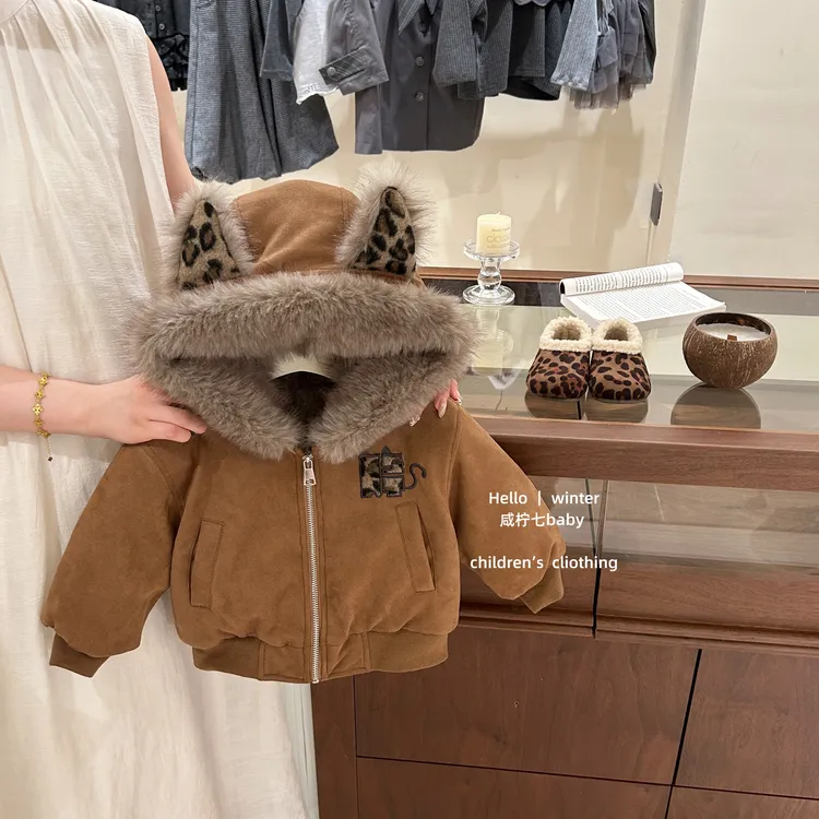 小恶魔豹纹原创男女宝宝女童超萌加绒加厚外套男童秋冬保暖连帽衫