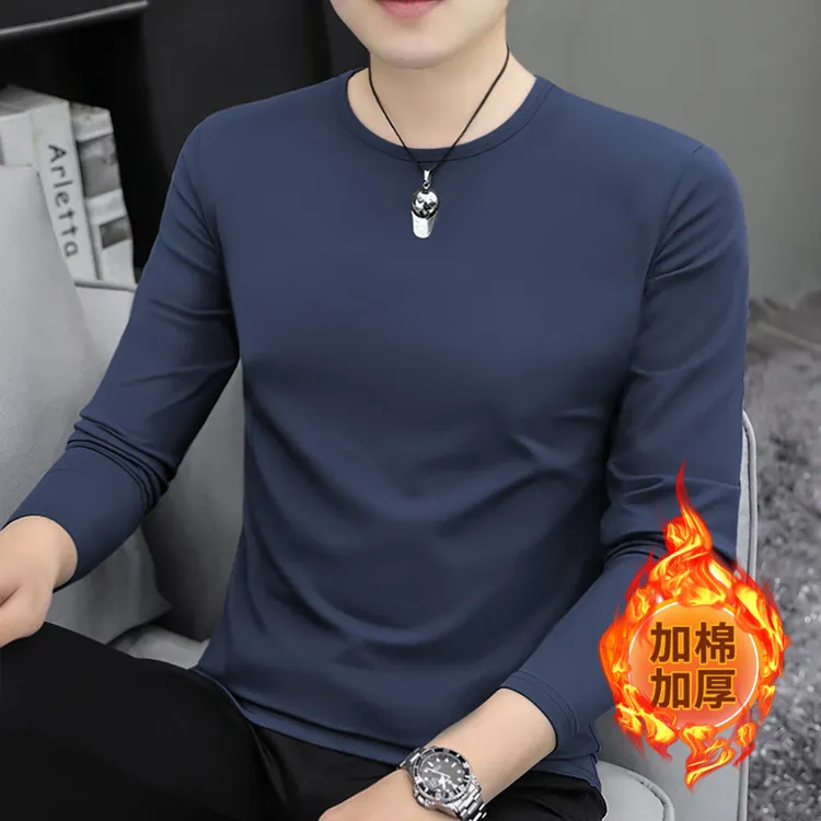 男长袖t恤纯色纯棉白色圆领内搭秋冬秋衣休闲百搭打底衫体恤上衣
