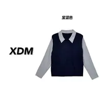 衬衫领袖假两件设计款秋冬新款针织衫大码女孩显瘦上衣假两件3803
