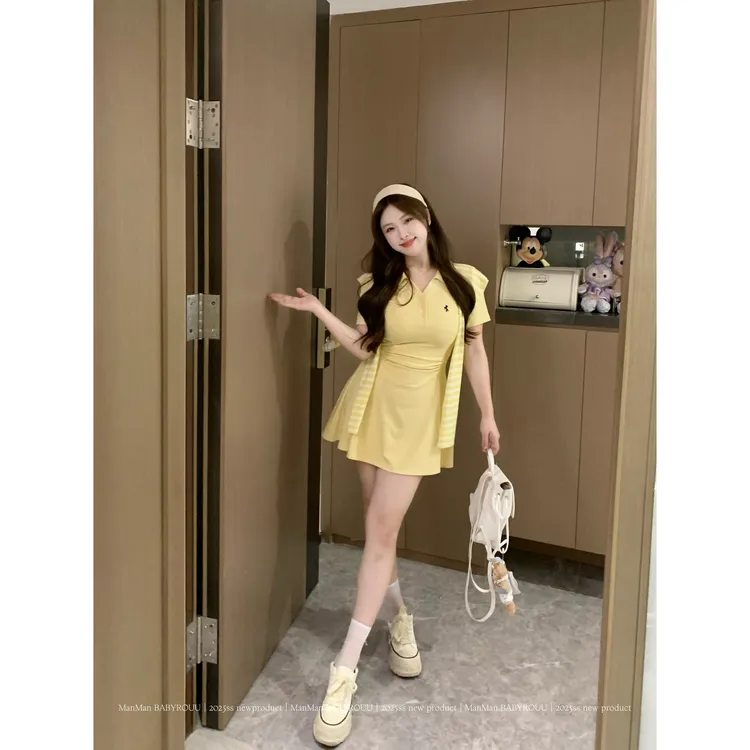 温与柔蔓蔓【布丁奶酪】夏季新款甜美减龄收腰A字连衣裙