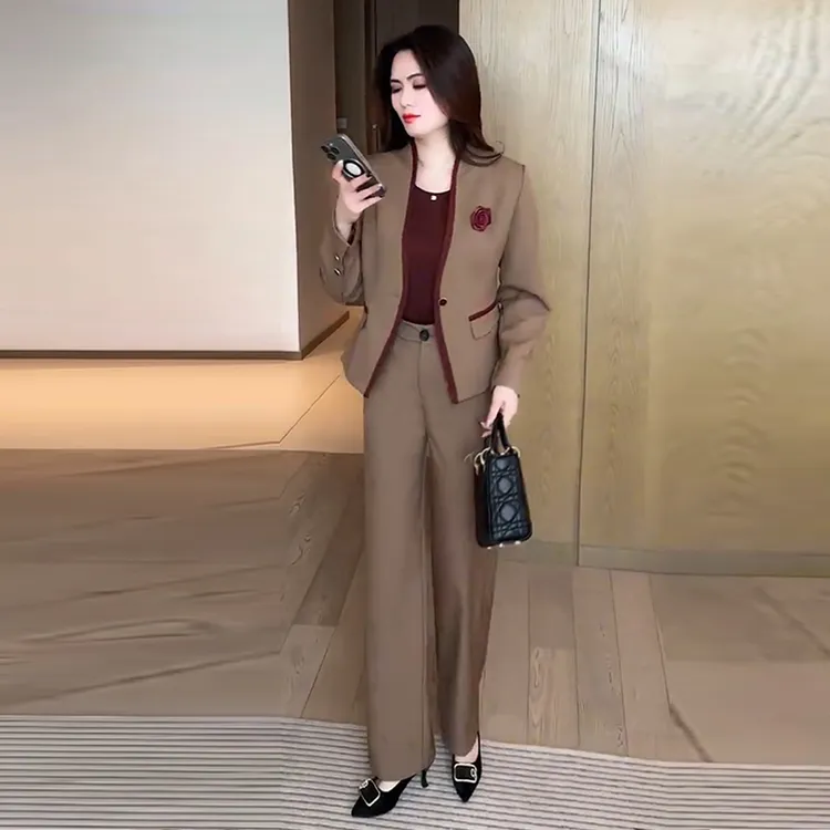 小香风时尚职业套装女春秋新款洋气减龄外套高腰阔腿裤显瘦两件套
