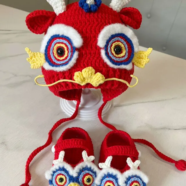 龙宝宝宝宝鞋子和帽子套钩针DIY缓解无聊手工编织怀孕钩针羊毛材