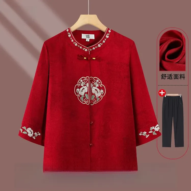 俞兆林新中式中老年人奶奶夏装衬衫老年人上衣妈妈衬衣老太太老