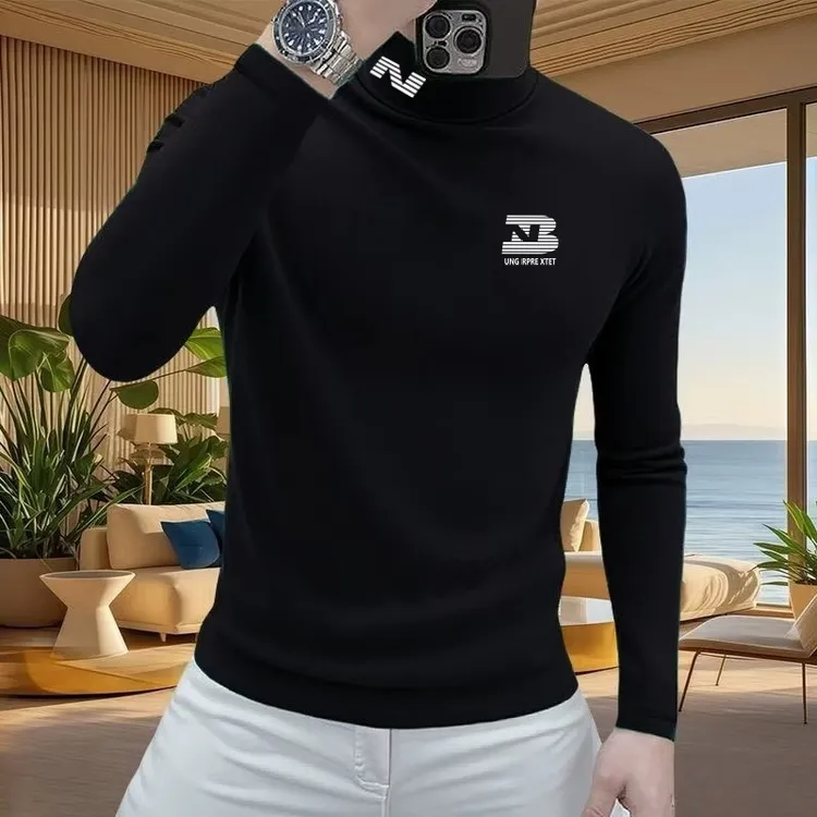 打底衫德绒半高领T恤男秋冬季韩系保暖内搭加绒加厚洋气长袖上衣