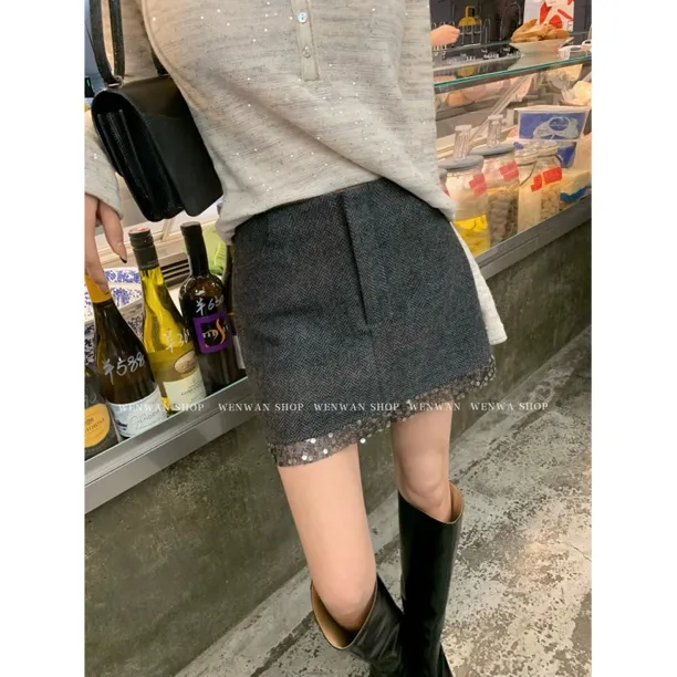 【曼妙身姿】灰色重工亮片女显瘦半身裙