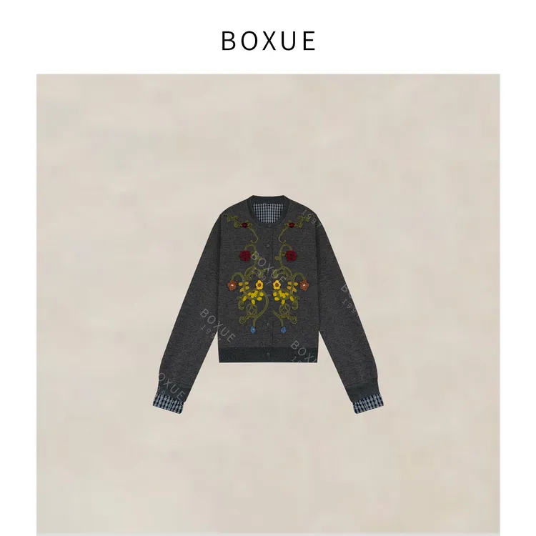 BOXUE “花间意” 2025秋冬高级感刺绣小花轻奢 外套#250905W4556