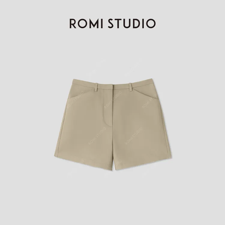 ROMI STUDIO“简约复古”轻薄舒适挺括修身棉质休闲短裤 RWCRXT3341