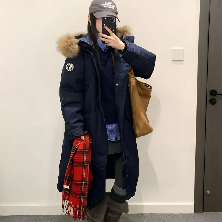 长款过膝大毛领派克服女2025冬新款韩系宽松加厚加大棉衣棉袄外套