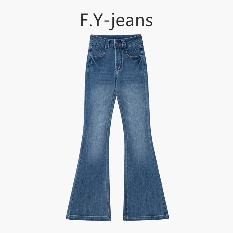 【F.Y】摩登蓝夏季早秋新款丹宁风高腰显瘦提臀修身微喇牛仔裤女