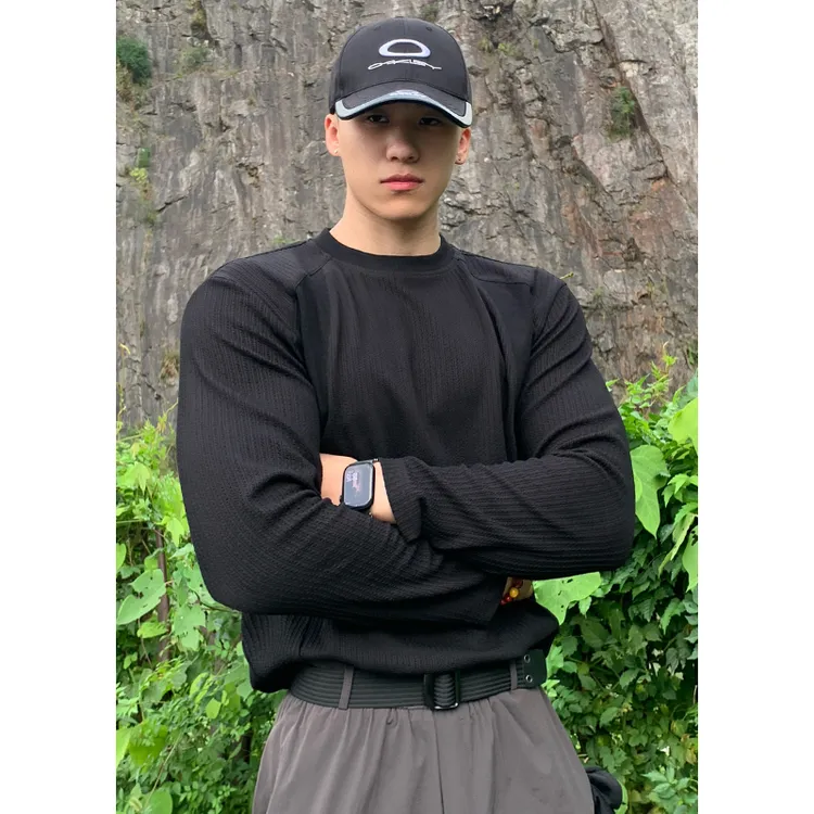 硬汉风美式复古长袖圆领t恤男款春秋季宽松休闲百搭装打底衫上衣